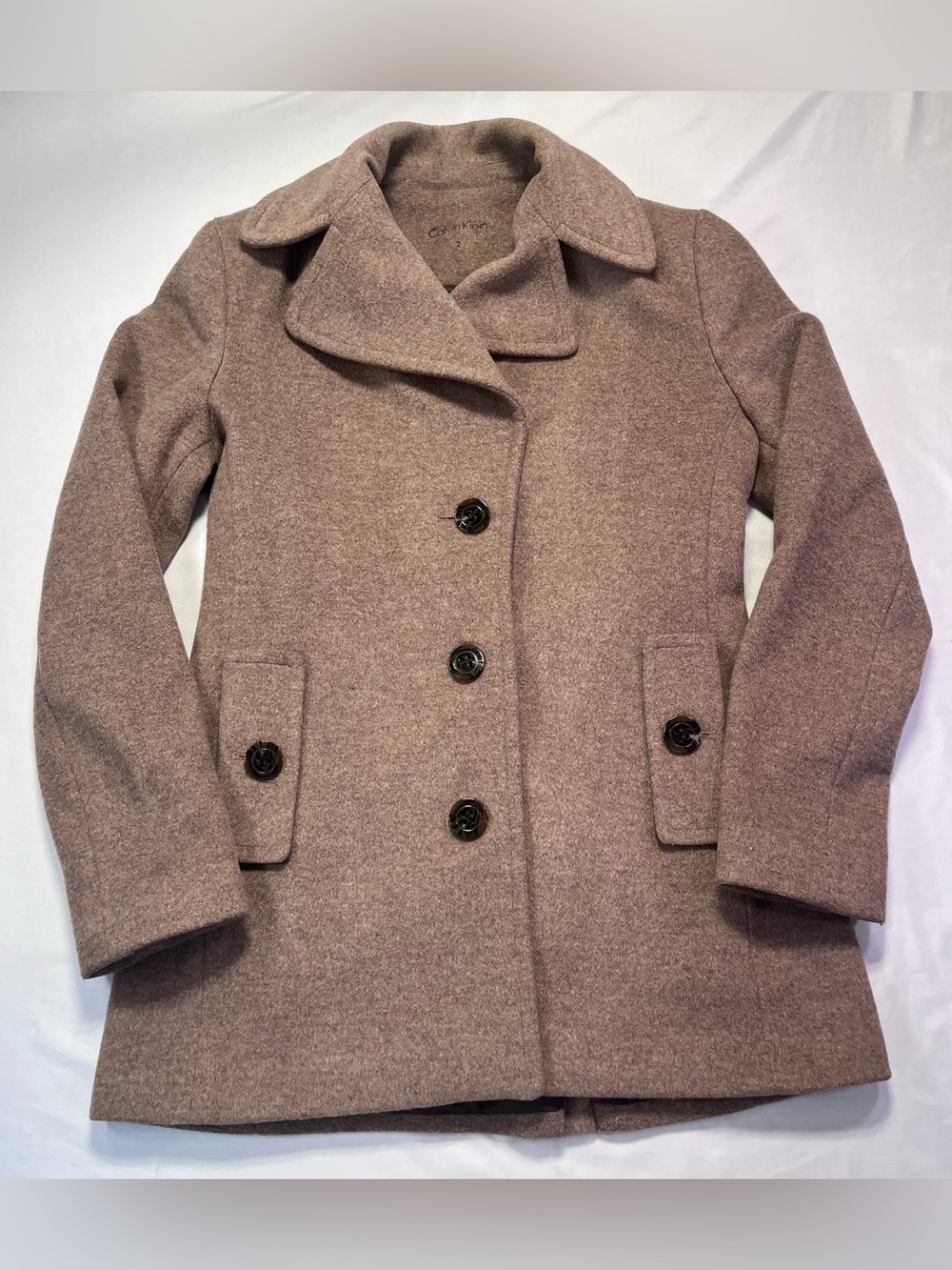 Calvin Klein Classic Women's Mocha Brown Taupe Pea Coat Jacket - 2 XS/Small